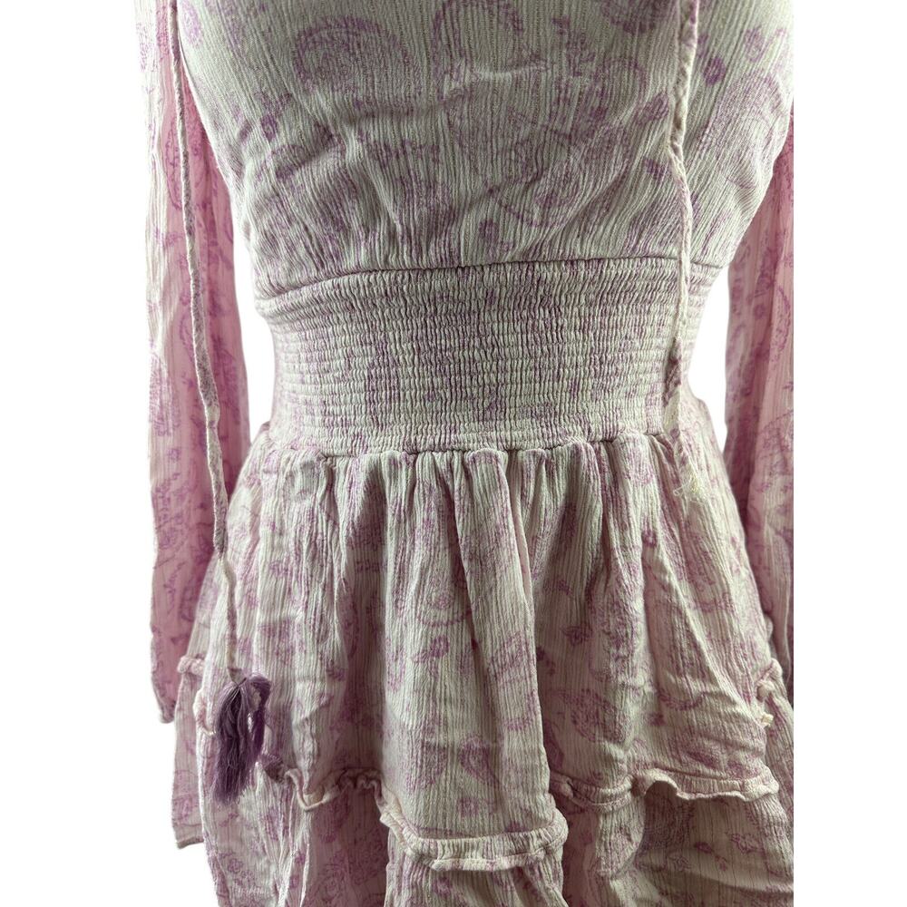 *Flawed* House of Harlow Paisley Ruffle Long Sleeve Tassel Mini Boho Dress Small - Picture 4 of 16